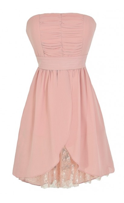 Lined In Lace Strapless Chiffon Dress in Pink